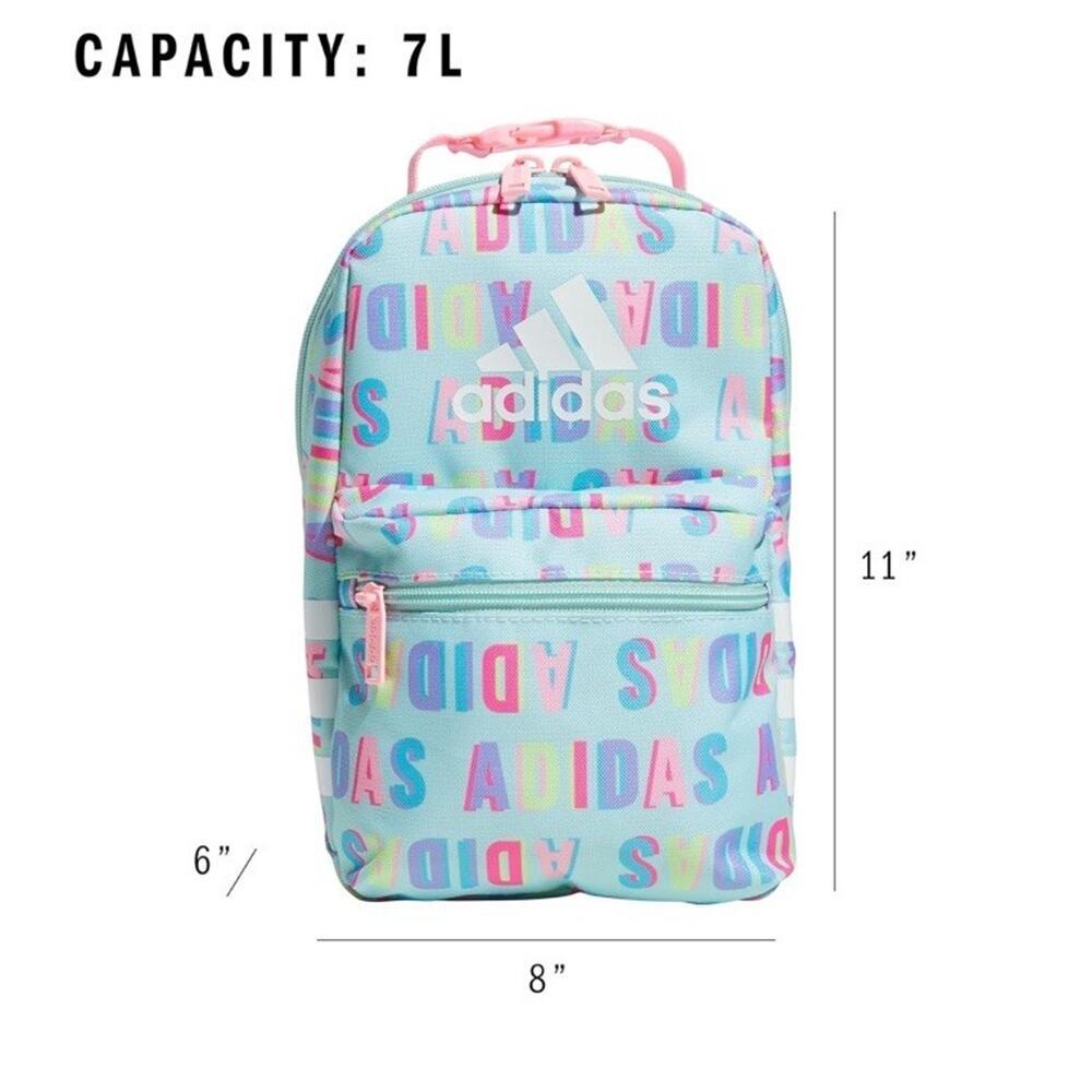 NWT Adidas Santiago 3 Lunch Bag Hall Pass Aqua Pink Colorful Insulated Backpack - Picture 4 of 7